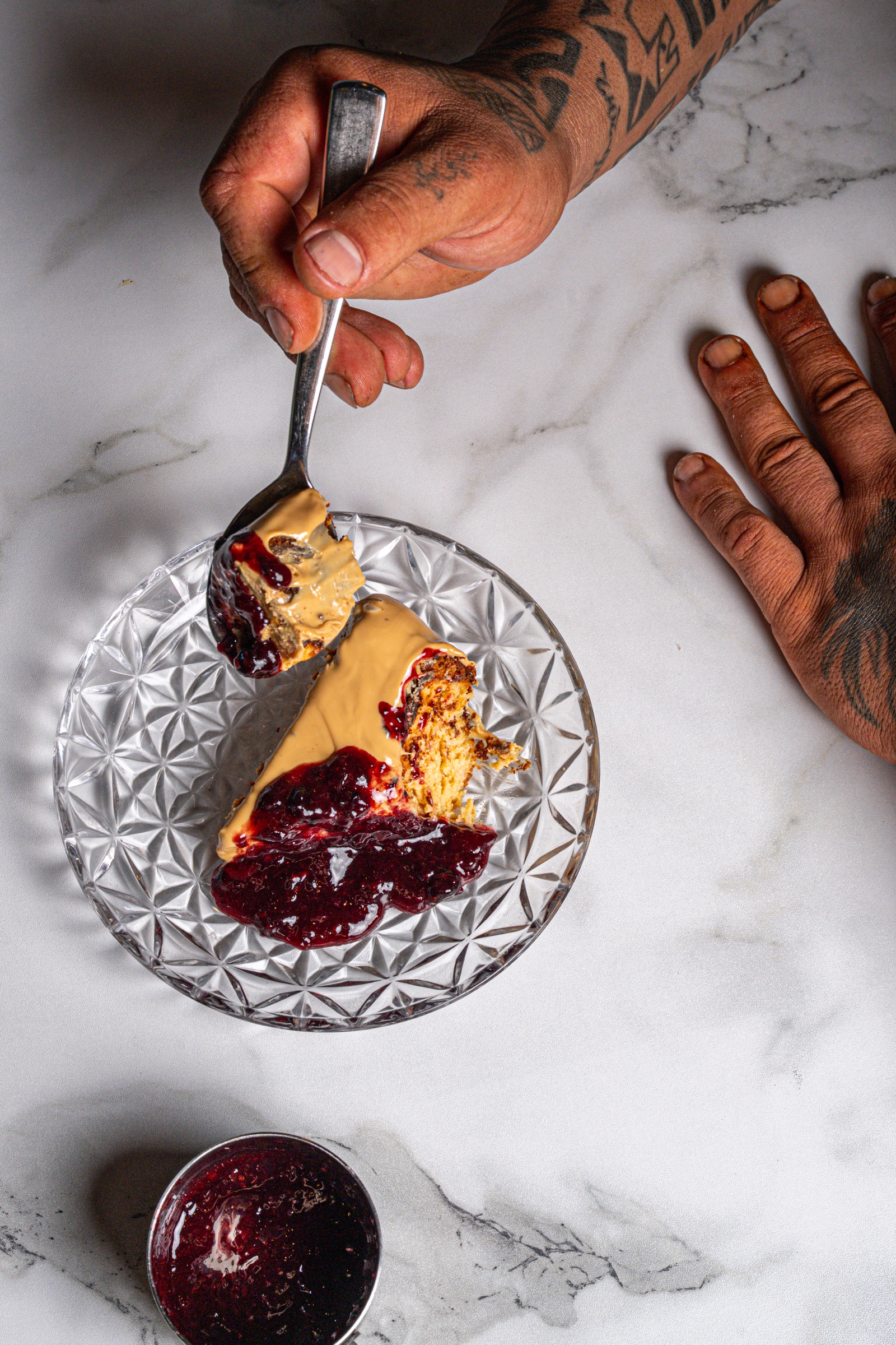 A plated dessert finished at the table